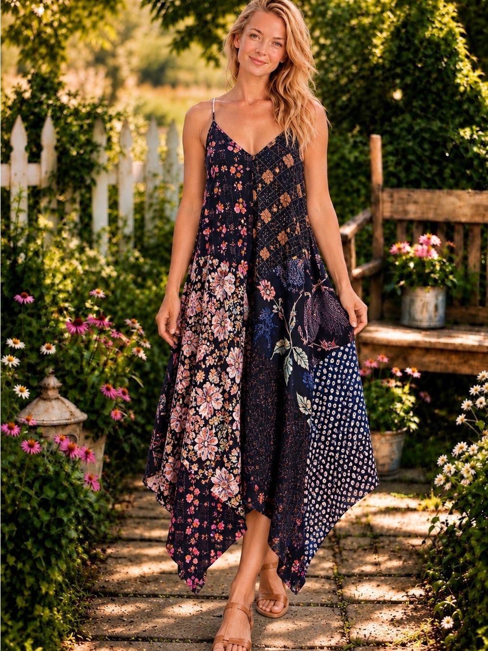 Jaded Gypsy Patchwork Handkerchief Hem Dress L/XL